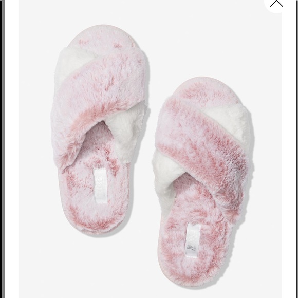 PINK Victoria's Secret Shoes - Pink Cross Over Faux Fur Slipper